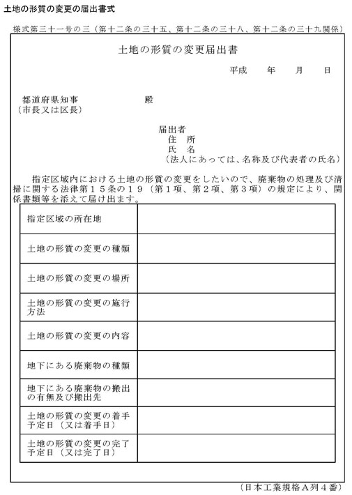 図：土地の形質の変更の屆出書式